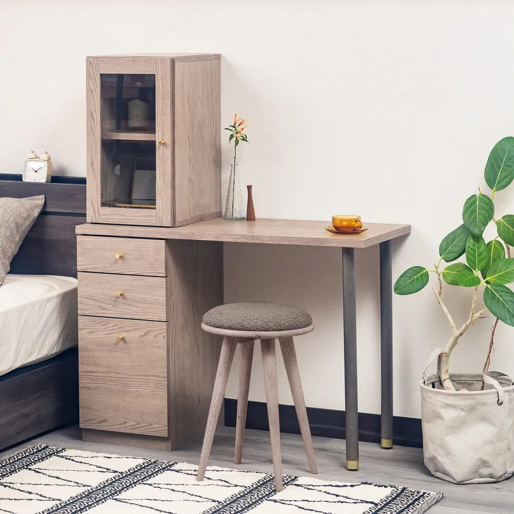 [100幅]ドレッサーデスク  国産 ガラスキャビネット×引き出し収納 ワークデスク兼用可能な多機能デザイン