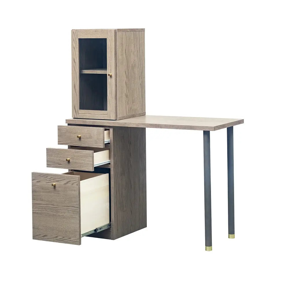 [100幅]ドレッサーデスク  国産 ガラスキャビネット×引き出し収納 ワークデスク兼用可能な多機能デザイン