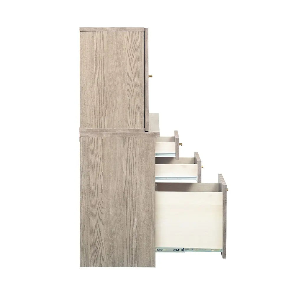 [100幅]ドレッサーデスク  国産 ガラスキャビネット×引き出し収納 ワークデスク兼用可能な多機能デザイン