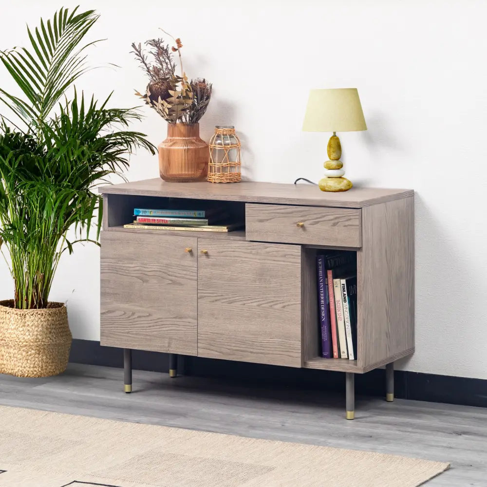 [100幅]ミドルボード  国産 オープン棚×可動棚×引き出し×タップ収納で配線もスッキリ【お客様組立】