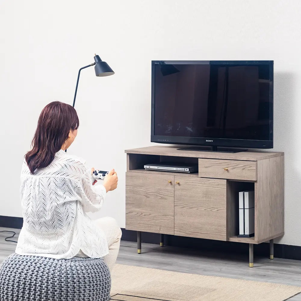 [100幅]ミドルボード  国産 オープン棚×可動棚×引き出し×タップ収納で配線もスッキリ【お客様組立】