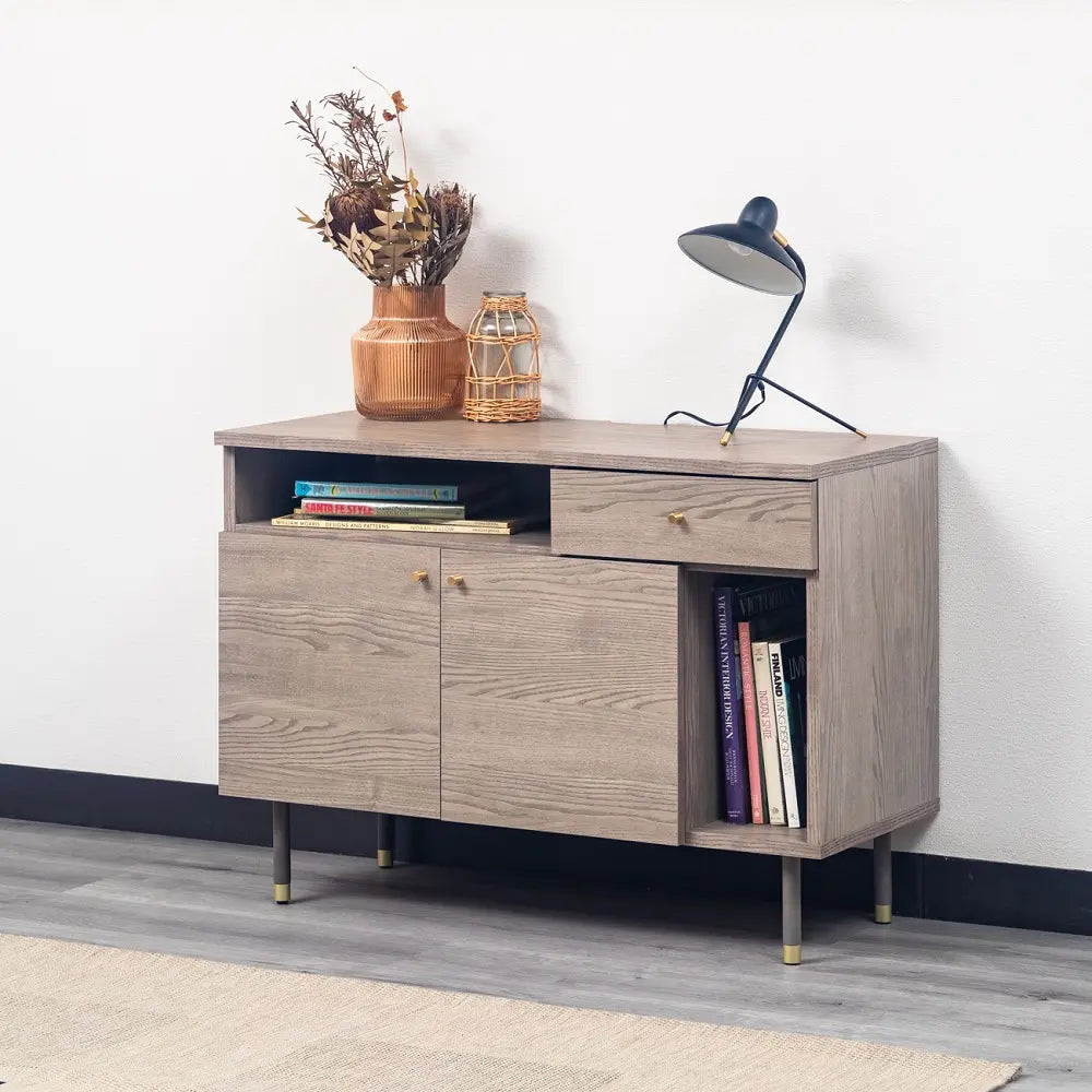 [100幅]ミドルボード  国産 オープン棚×可動棚×引き出し×タップ収納で配線もスッキリ【お客様組立】