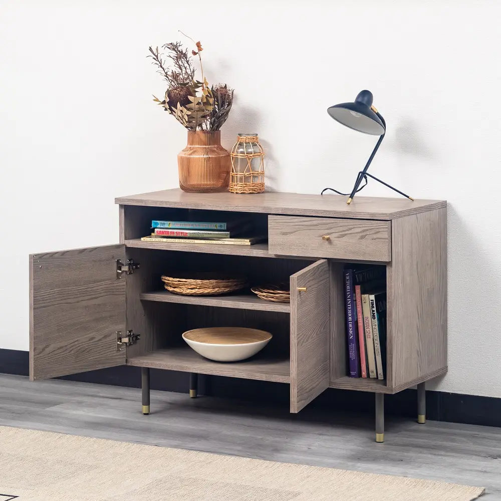 [100幅]ミドルボード  国産 オープン棚×可動棚×引き出し×タップ収納で配線もスッキリ【お客様組立】