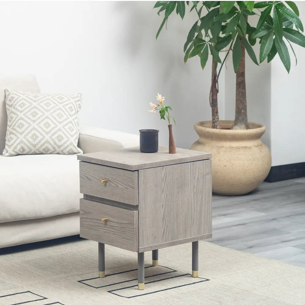 [34幅]天板裏にミラーが付いたサイドチェスト 国産 ナイトテーブルとしても使える韓国風デザイン【お客様組立】