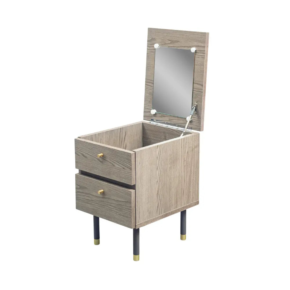 [34幅]天板裏にミラーが付いたサイドチェスト 国産 ナイトテーブルとしても使える韓国風デザイン【お客様組立】