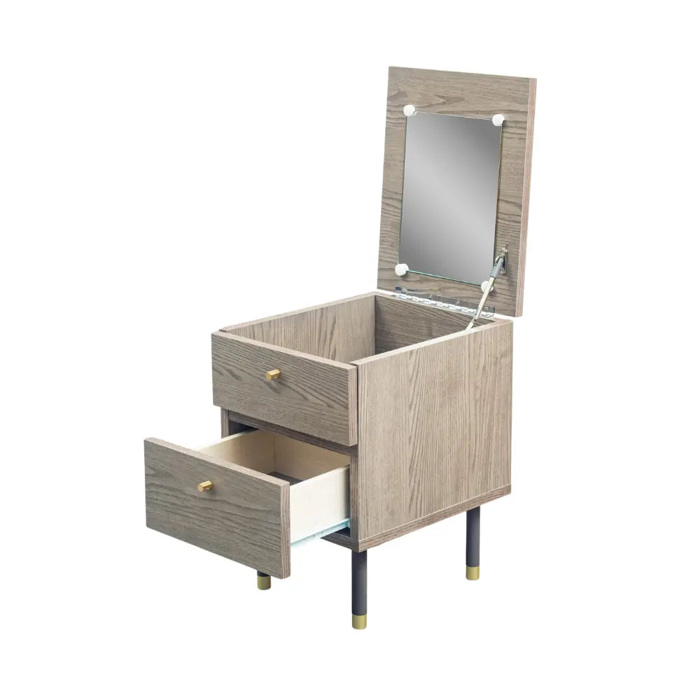 [34幅]天板裏にミラーが付いたサイドチェスト 国産 ナイトテーブルとしても使える韓国風デザイン【お客様組立】