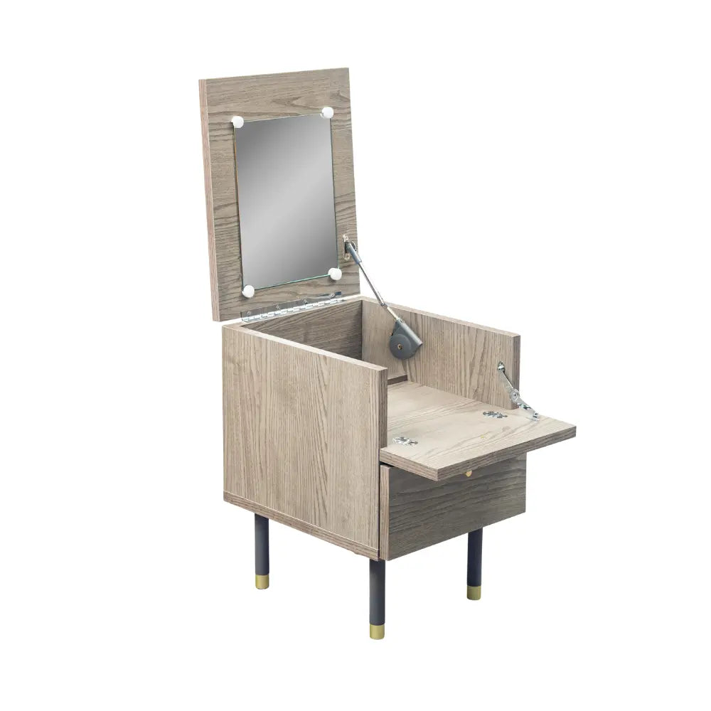 [34幅]天板裏にミラーが付いたサイドチェスト 国産 ナイトテーブルとしても使える韓国風デザイン【お客様組立】