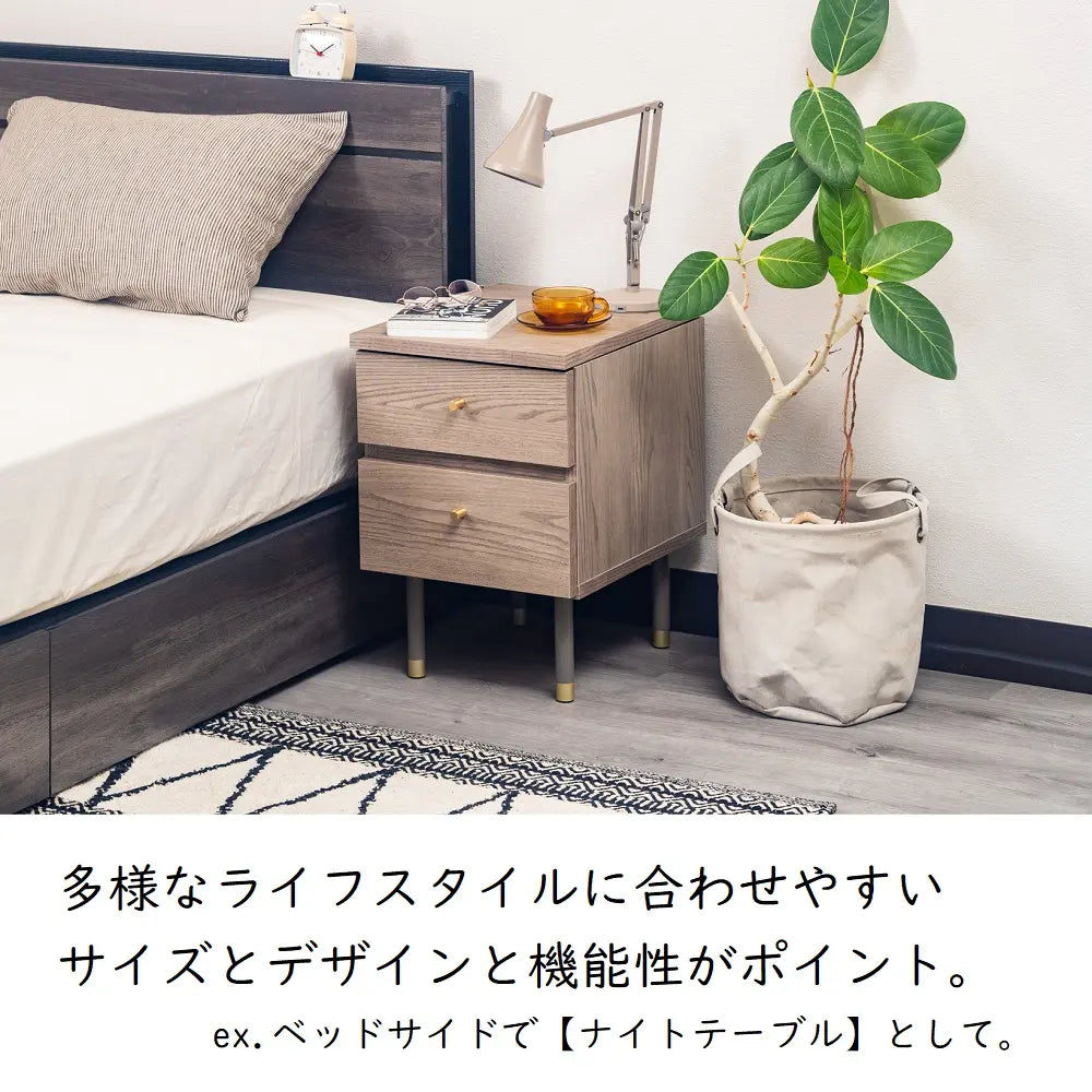 [34幅]天板裏にミラーが付いたサイドチェスト 国産 ナイトテーブルとしても使える韓国風デザイン【お客様組立】