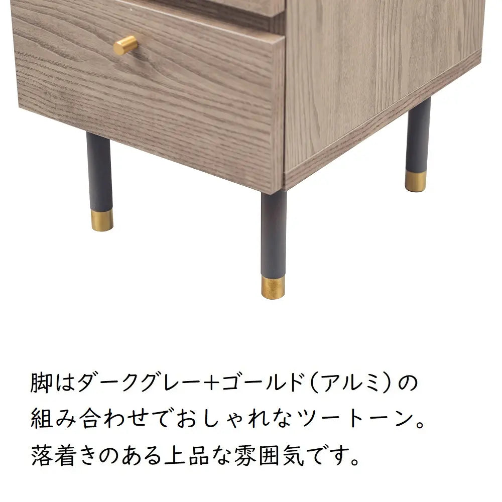 [34幅]天板裏にミラーが付いたサイドチェスト 国産 ナイトテーブルとしても使える韓国風デザイン【お客様組立】