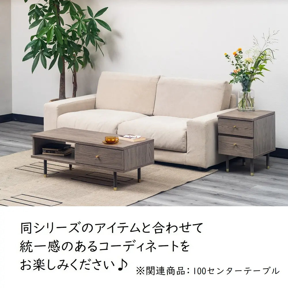 [34幅]天板裏にミラーが付いたサイドチェスト 国産 ナイトテーブルとしても使える韓国風デザイン【お客様組立】