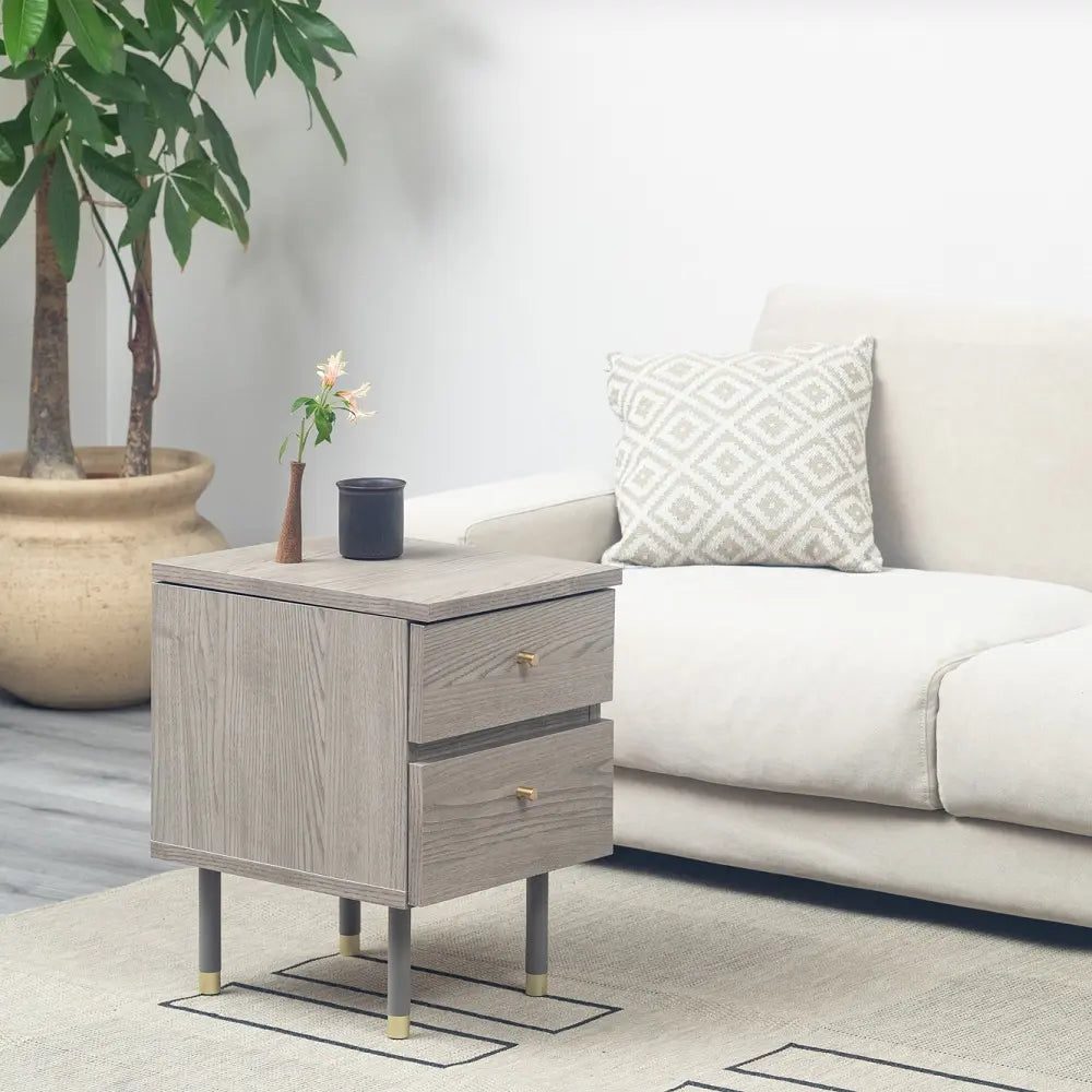 [34幅]天板裏にミラーが付いたサイドチェスト 国産 ナイトテーブルとしても使える韓国風デザイン【お客様組立】