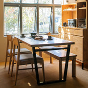 【150cm幅】天然オーク無垢材×スチール脚 ウレタン塗装ダイニングテーブル ２色展開