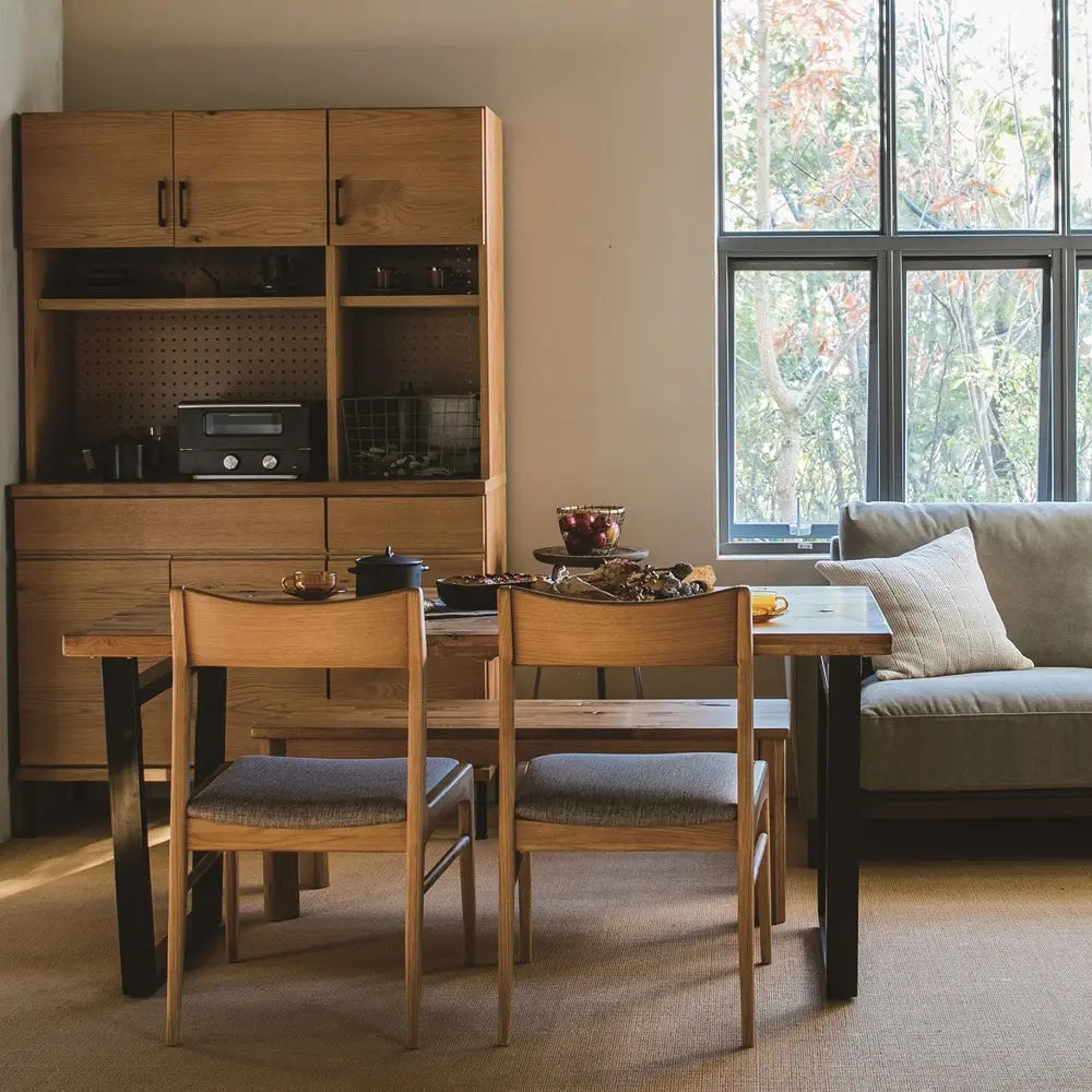 【150cm幅】天然オーク無垢材×スチール脚 ウレタン塗装ダイニングテーブル ２色展開