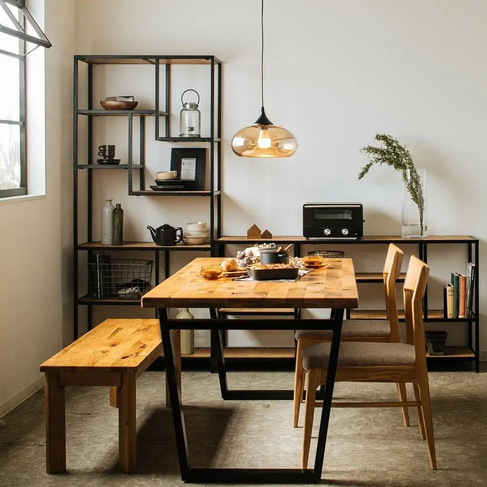 【150cm幅】天然オーク無垢材×スチール脚 ウレタン塗装ダイニングテーブル ２色展開