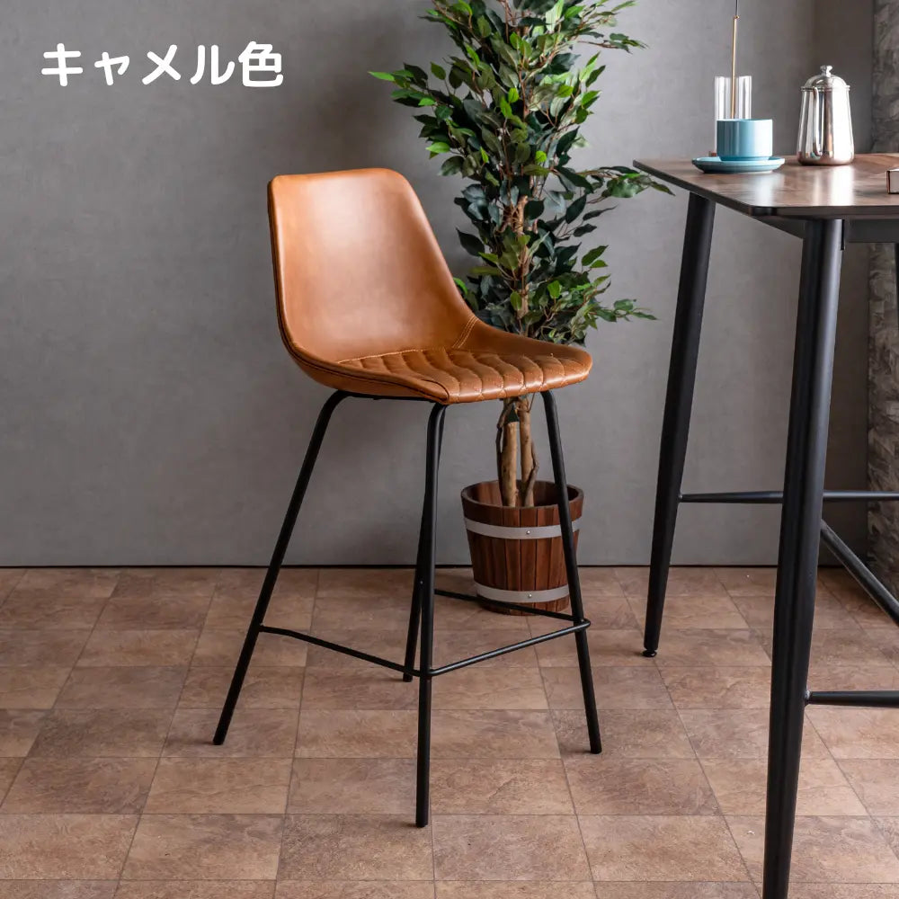 [120cm幅]スタイリッシュなバーカウンター3点セット。メラミン天板テーブル×バイキャストレザー張りチェア