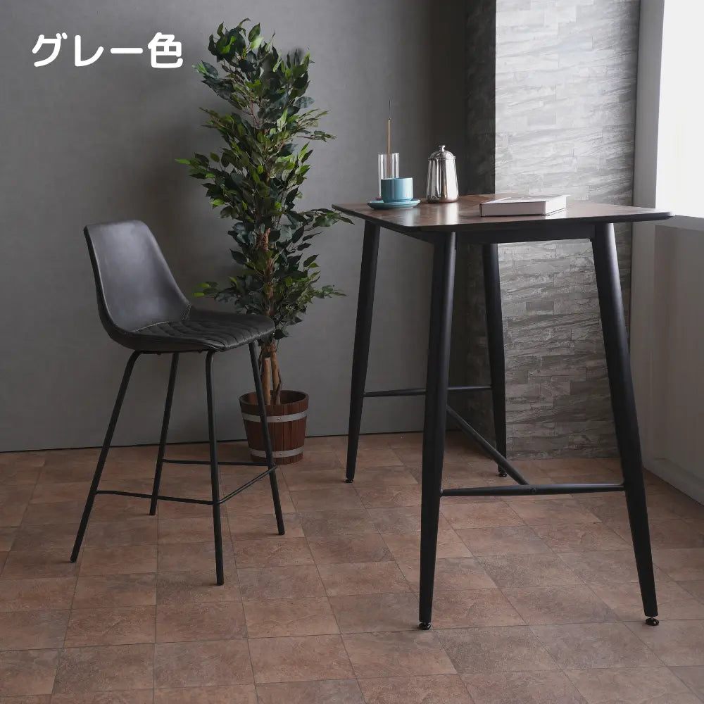 [120cm幅]スタイリッシュなバーカウンター3点セット。メラミン天板テーブル×バイキャストレザー張りチェア