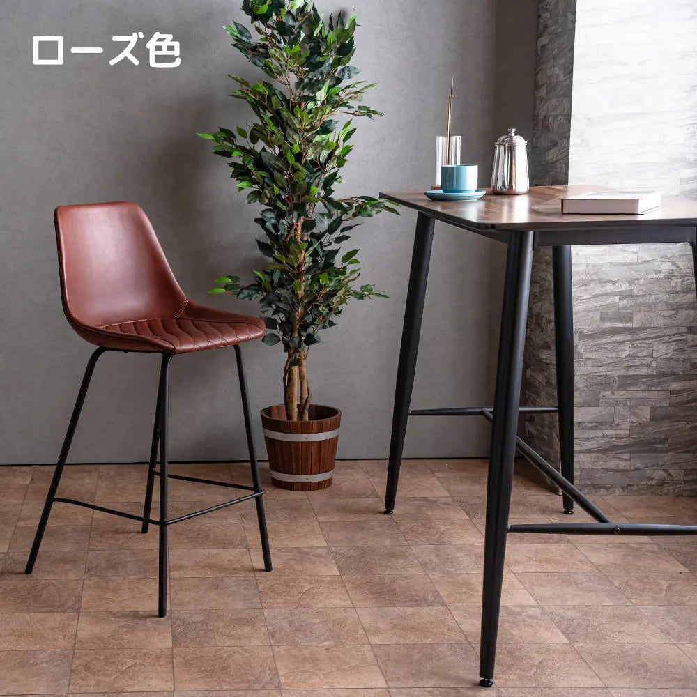 [120cm幅]スタイリッシュなバーカウンター3点セット。メラミン天板テーブル×バイキャストレザー張りチェア