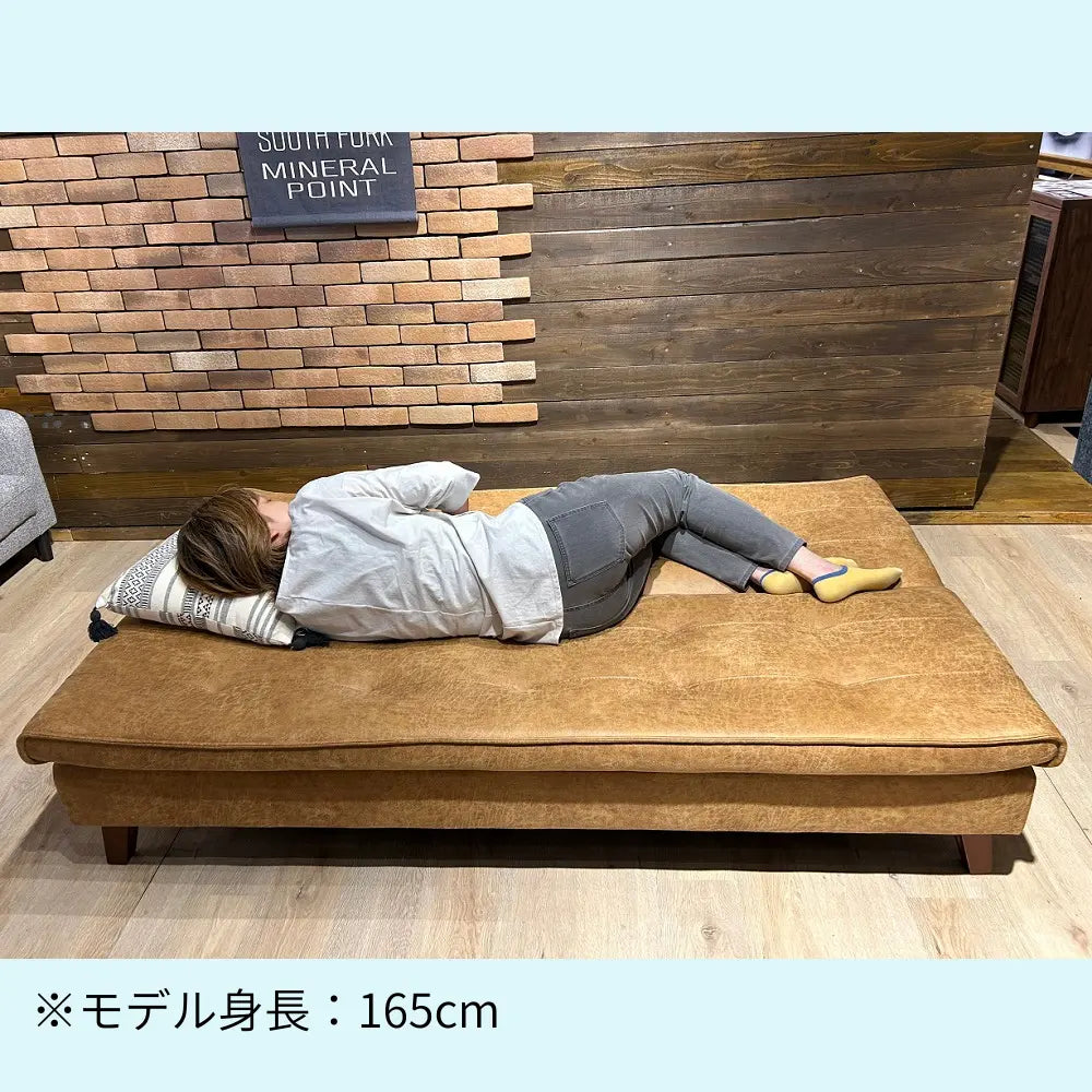 【幅180cm】ゆったり座れる肘なしワイド座面のソファーベッド 3段リクライニングで好みの角度に調整 選べる２カラー