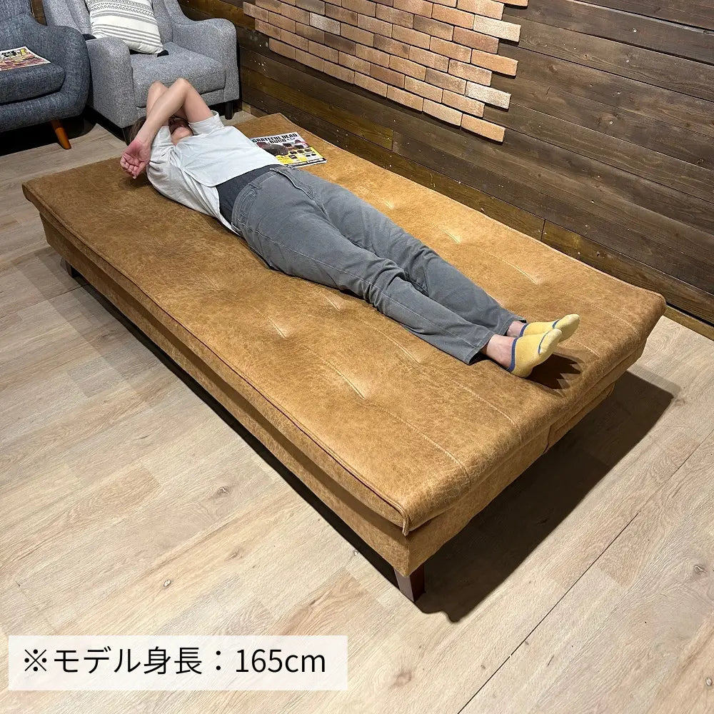 【幅180cm】ゆったり座れる肘なしワイド座面のソファーベッド 3段リクライニングで好みの角度に調整 選べる２カラー