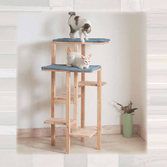 [54cm幅]ラバーウッド無垢材を使用したナチュラル系キャットタワー。【お客様組立】