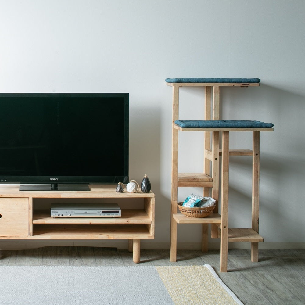 [54cm幅]ラバーウッド無垢材を使用したナチュラル系キャットタワー。【お客様組立】