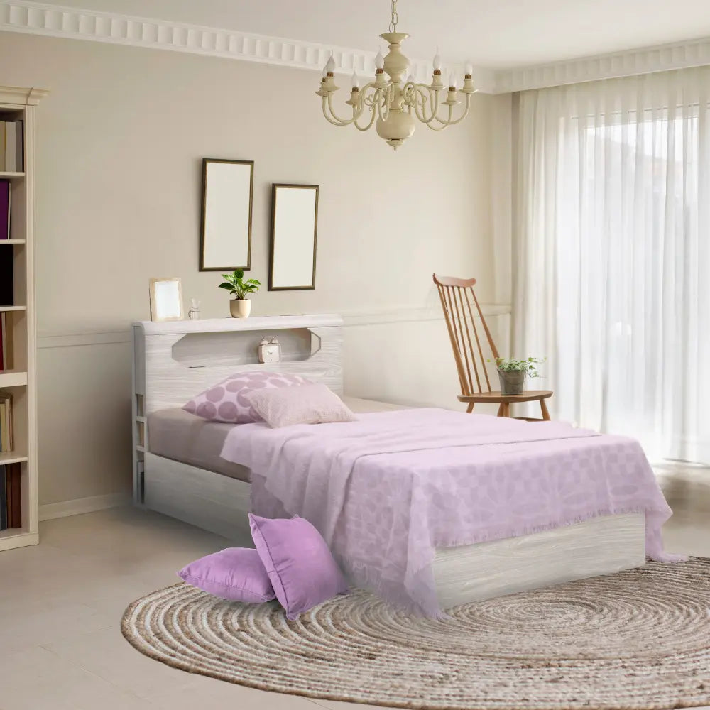 [シングル]棚付ベッドフレーム。引出あり・なしが選べる。省スペース設計。照明・コンセント付き