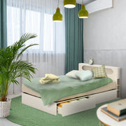 [ダブル]棚付ベッドフレーム。照明・コンセント付き.引出あり・なしが選べる直線的デザイン。夫婦・2人使いにも最適