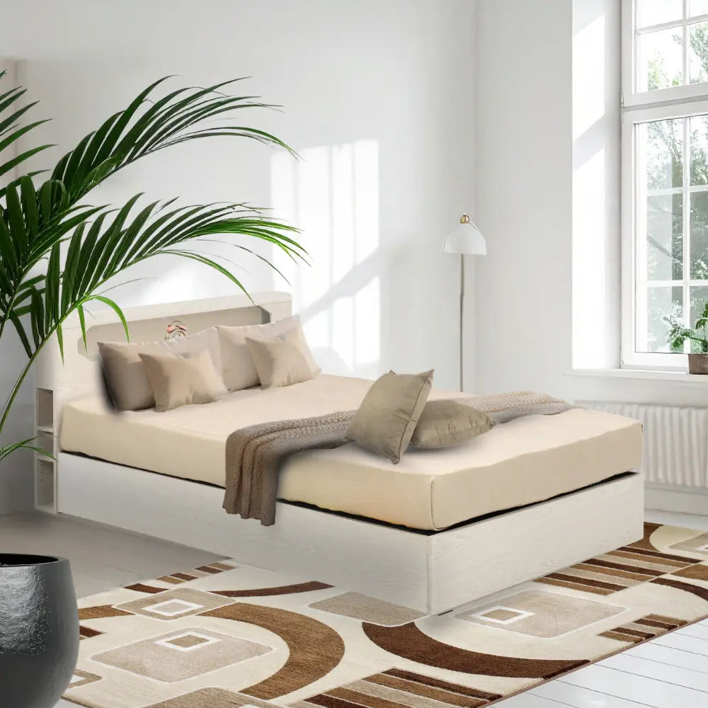 [ダブル]棚付ベッドフレーム。照明・コンセント付き.引出あり・なしが選べる直線的デザイン。夫婦・2人使いにも最適