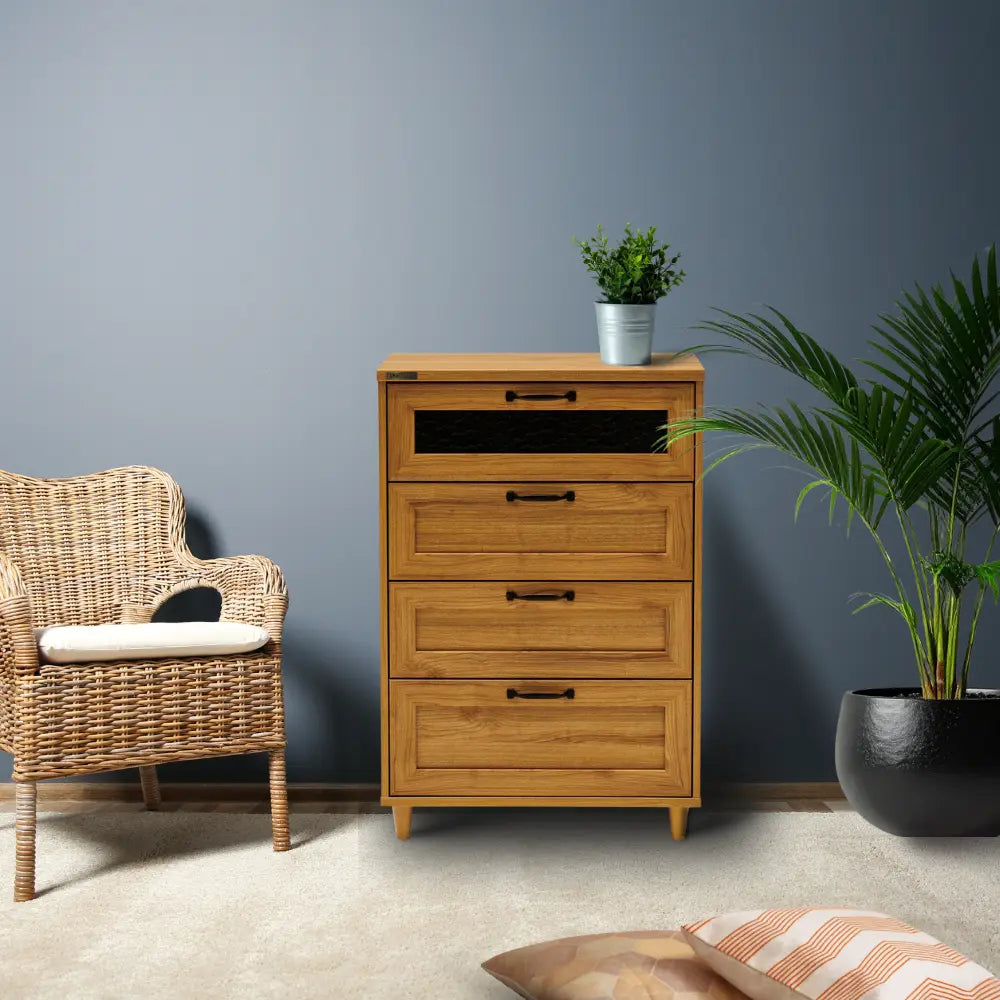 [60cm幅]ナチュラルな木目調 レトロな雰囲気のコンパクトチェスト【お客様組立】