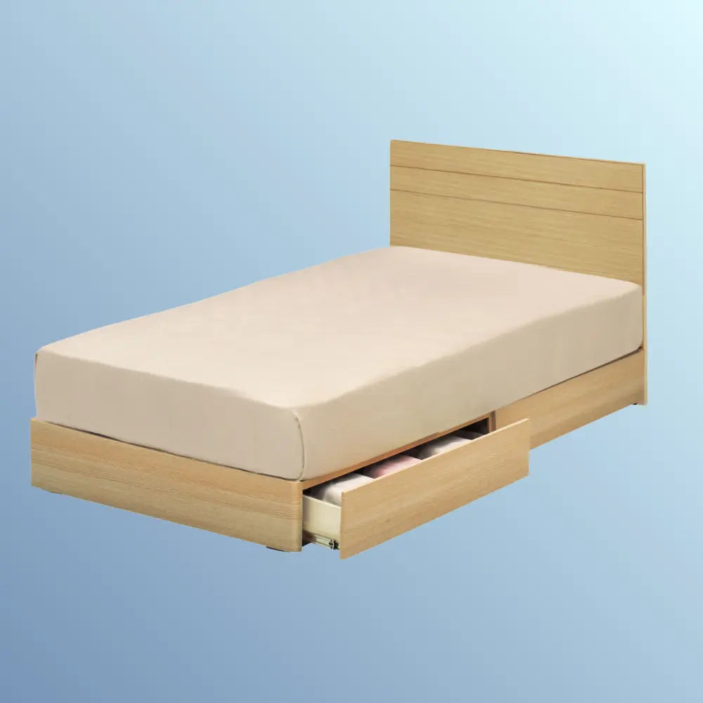 [シングル]引出付きベッド ナチュラル木目シンプルベッド マット付き【アウトレット】【数量限定】